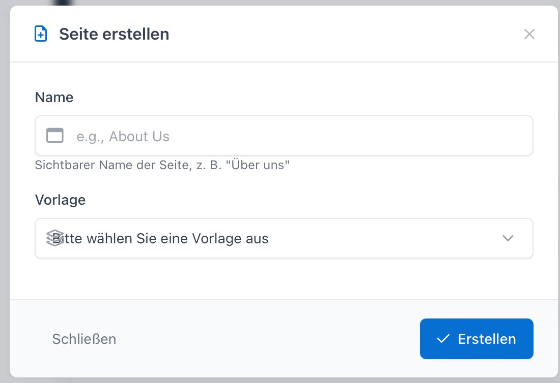 Dialog Seite erstellen mit den Feldern Name und Vorlage